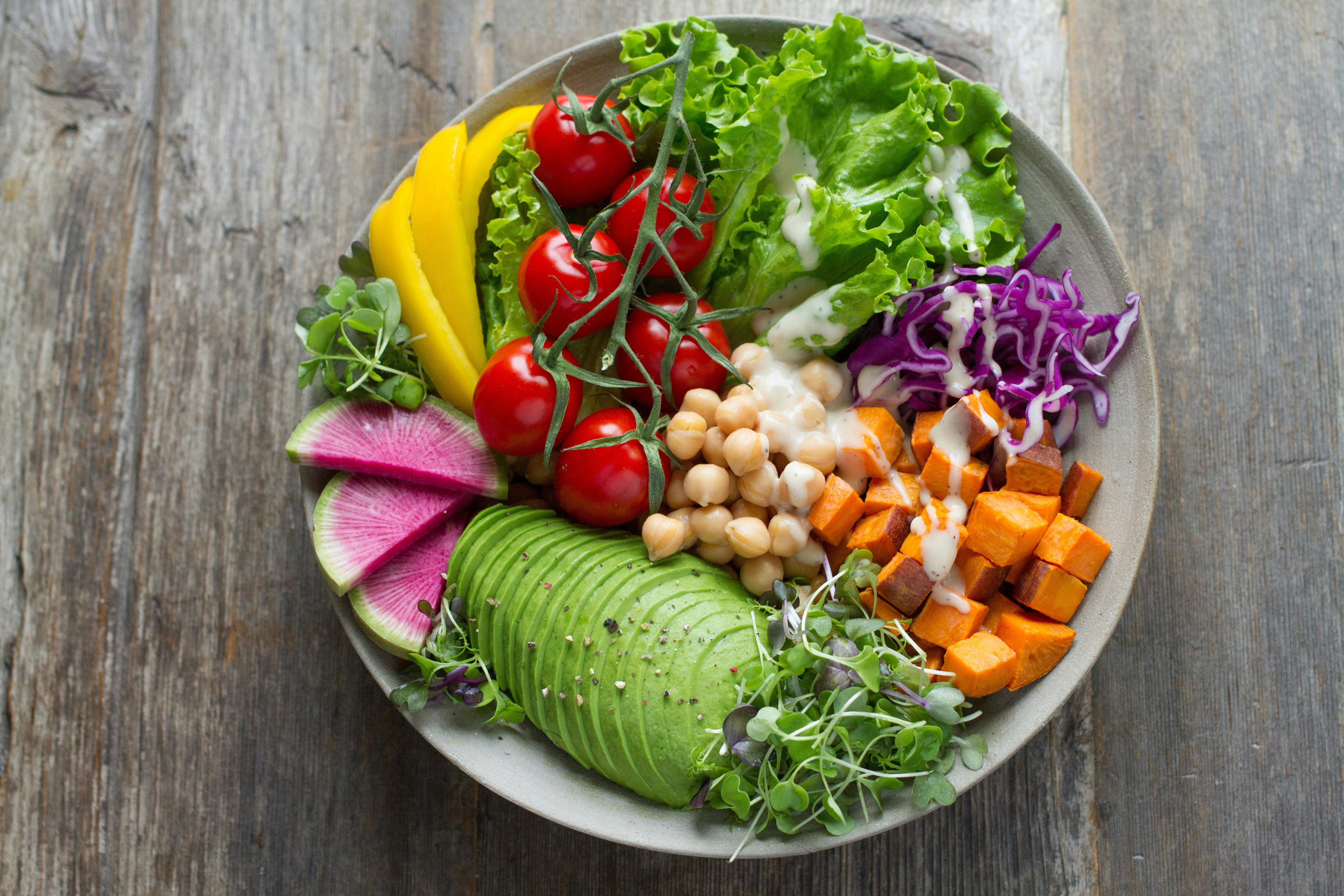Close-up of a colorful salad in a bowl.